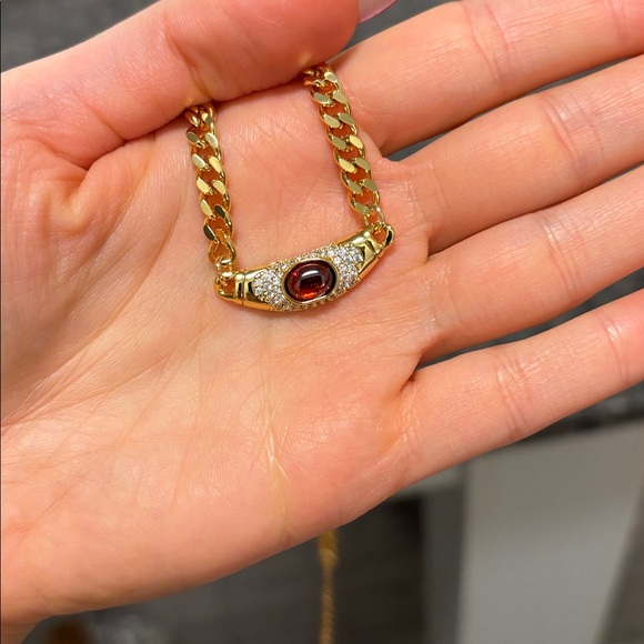 Elegant Gold necklace with cz stones and Red Gemstone - Picture 2 of 6